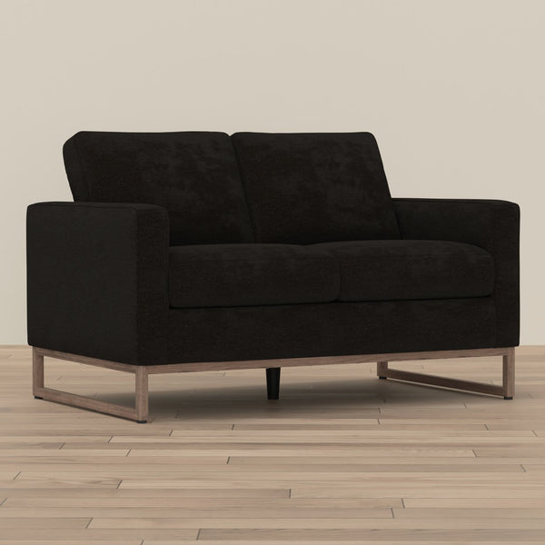 English Elm Black Mid-century Modern Loveseat with Wraparound Metal Base for Living Rooms B361P483237