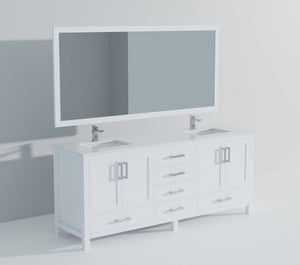 English Elm White Double Bath Vanity 84" W x 22" D with Scratch-Resistant Cultured Marble Top, Chrome Faucet & 34" Mirror B2731S01113