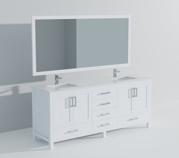 English Elm White Double Bath Vanity 84" W x 22" D with Scratch-Resistant Cultured Marble Top, Chrome Faucet & 34" Mirror B2731S01113