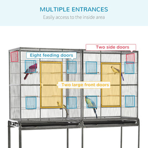 English Elm Pawhut Spacious Double Compartment Rolling Metal Bird Cage with Perch and Storage Shelf W2225P173759