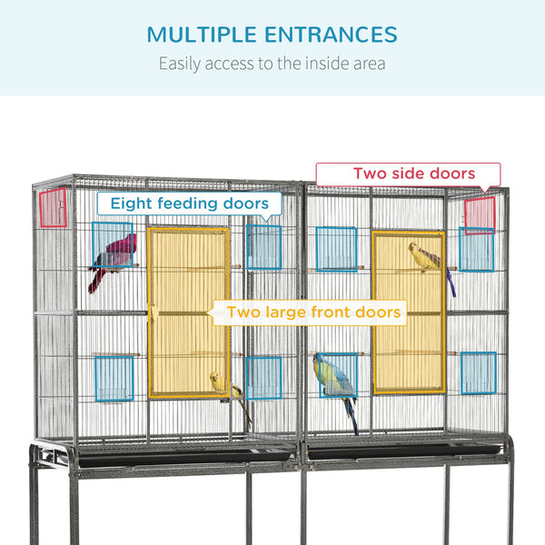 English Elm Pawhut Spacious Double Compartment Rolling Metal Bird Cage with Perch and Storage Shelf W2225P173759