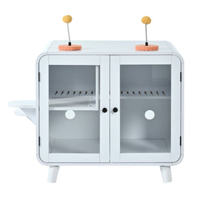 English Elm Cat Litter Box Enclosure Mdf Cabinet with Rgb Lighting Glass Doors and Play Loft White N704P419240K