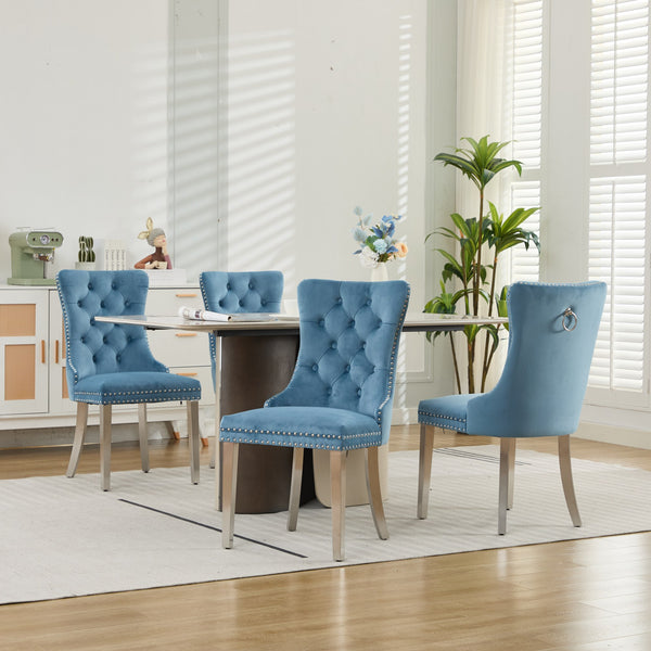 English Elm Nikki Velvet Tufted Dining Chair with Nailhead Trim and Chrome Legs – Plush High-Rebound Cushion Comfort Light Blue W1143P369091