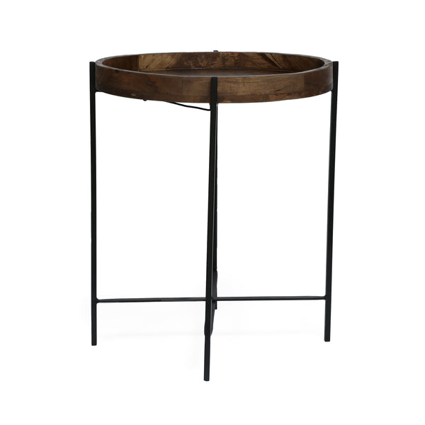 English Elm Round Mango Wood Tray Top End Table with Foldable Iron Legs for Living Room 68815.00