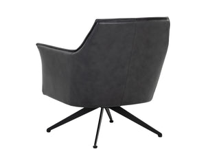 Sunpan Crosby Swivel Lounge Chair - Luxurious Italian Leather, Stylish Black Steel Legs, Modern Comfort Design Alpine Black Leather