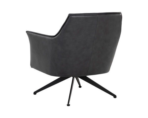Sunpan Crosby Swivel Lounge Chair - Luxurious Italian Leather, Stylish Black Steel Legs, Modern Comfort Design Alpine Black Leather
