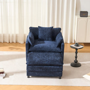 English Elm 39.4" Chenille Club Chair with Ottoman Solid Wood Frame Contemporary Living Room Seat Blue W3244P427715