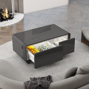 English Elm Modern Smart Coffee Table With Fridge, Bluetooth Speaker, Wireless Charging & Touch Controls, Black W1172P175395
