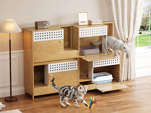 English Elm 2-piece Modern Cat Litter Box Enclosure Side Table Set with Hidden Storage N752S004342N