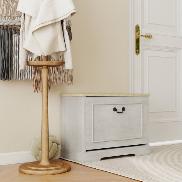 English Elm Shoe Storage Bench - Compact Entryway Organizer With Flip Drawer & Adjustable Shelf In Antique White W1120P290635-GIGA