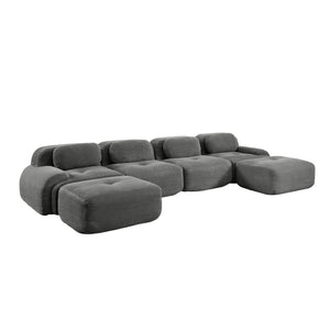 English Elm U-shaped Modular Sectional Sofa Corduroy Upholstered Ergonomic Curved Living Room Seating Grey W714S01272