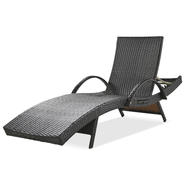 English Elm K&K 80" Outdoor Wicker Chaise Lounge Set of 2 with 2000H UV Wicker, Pull-Out Side Table, 4-Position Recliner Dark Brown WF321204AAD