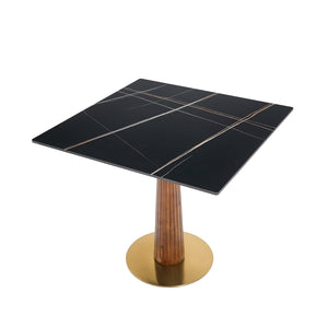 English Elm Modern Square Dining Table, 33.5" Sintered Stone Top With Elegant Wooden Legs & Gold Base, Ideal For Small Spaces And Two-Person Dining W1535S00570