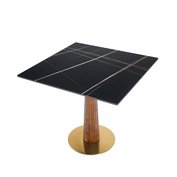 English Elm Modern Square Dining Table, 33.5" Sintered Stone Top With Elegant Wooden Legs & Gold Base, Ideal For Small Spaces And Two-Person Dining W1535S00570