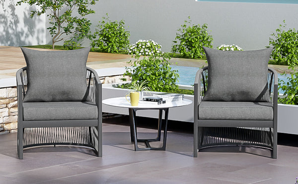 English Elm Christopher Knight Home® - [Set Of 2] Modern Gray Lounge Chairs With Curved Aluminum Frame & Cushions For Stylish Comfort Outdoors N767P237033G_2