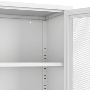 English Elm Amelia Metal Accent Cabinet 32" — Steel Mesh Doors, Adjustable Shelves, Minimalist Legs for Modern Storage Solutions White B365P397882