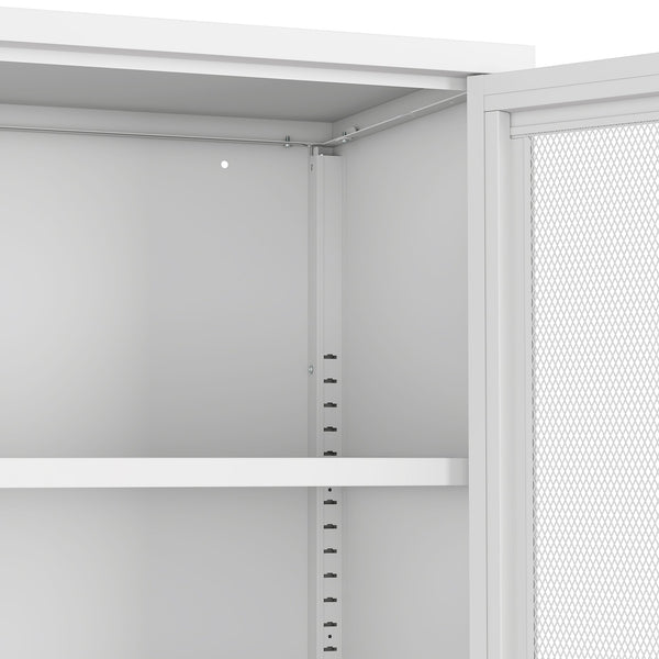 English Elm Amelia Metal Accent Cabinet 32" — Steel Mesh Doors, Adjustable Shelves, Minimalist Legs for Modern Storage Solutions White B365P397882