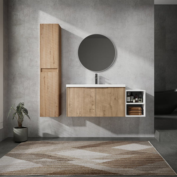 English Elm 48" Wall-Mounted Bathroom Vanity Set With Sink & Cabinets – Modern Design, Soft-Close Doors, Ample Storage W999S00237