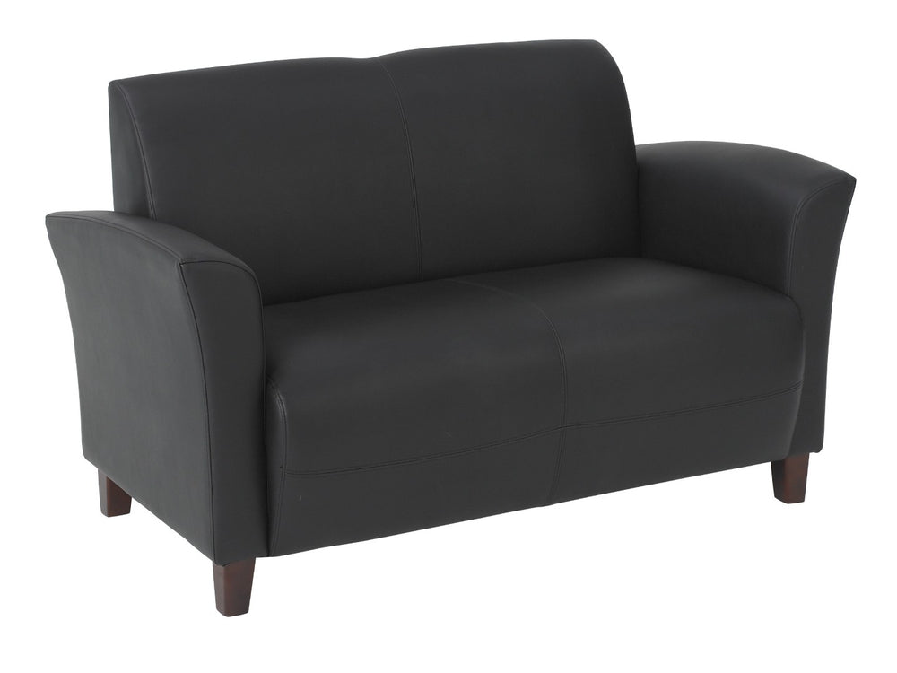 OSP Home Furnishings Black Breeze Bonded Leather Loveseat with Cherry Finish Legs for Living Room or Office Use SL2272EC3
