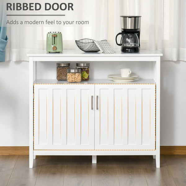 English Elm HOMCOM Modern Kitchen Sideboard Buffet with 2 Doors, Adjustable Shelves, Anti-Tip Design White W2225P173880