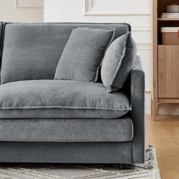English Elm Modern Sectional Convertible Sofa with Ottoman, Oversized L-Shaped 4-Seater Towel Fabric Comfort Grey W1413S00079