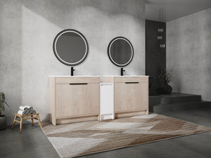 English Elm 84 Inch Freestanding Bathroom Vanity with Integrated Resin Sink, Soft-Close Doors, Shelves & Extra Storage Space Glossy White,Plain Light Oak W999S00320