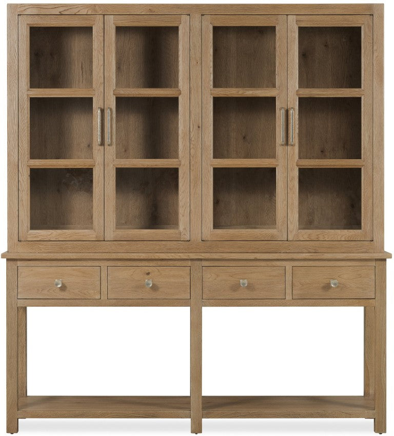 Hooker Furniture Driftwood Buckboard Display Sideboard With Glass Doors, Adjustable Shelves & Self-Closing Drawers Light Wood 6820-75900-80