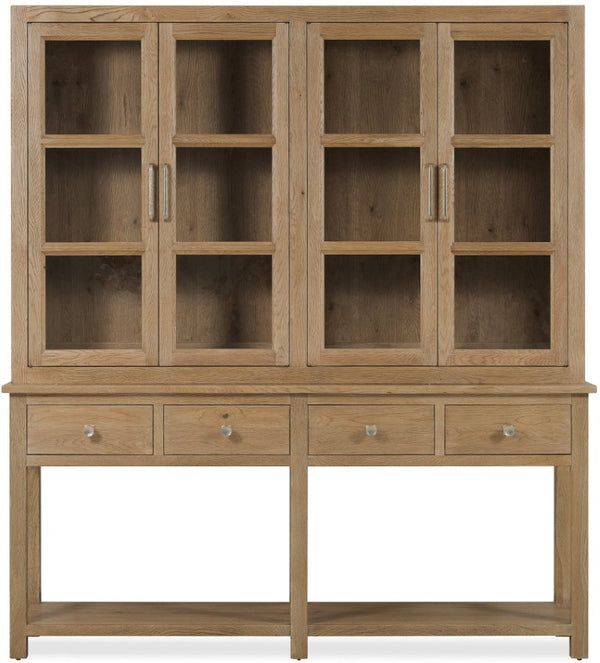 Hooker Furniture Driftwood Buckboard Display Sideboard With Glass Doors, Adjustable Shelves & Self-Closing Drawers Light Wood 6820-75900-80