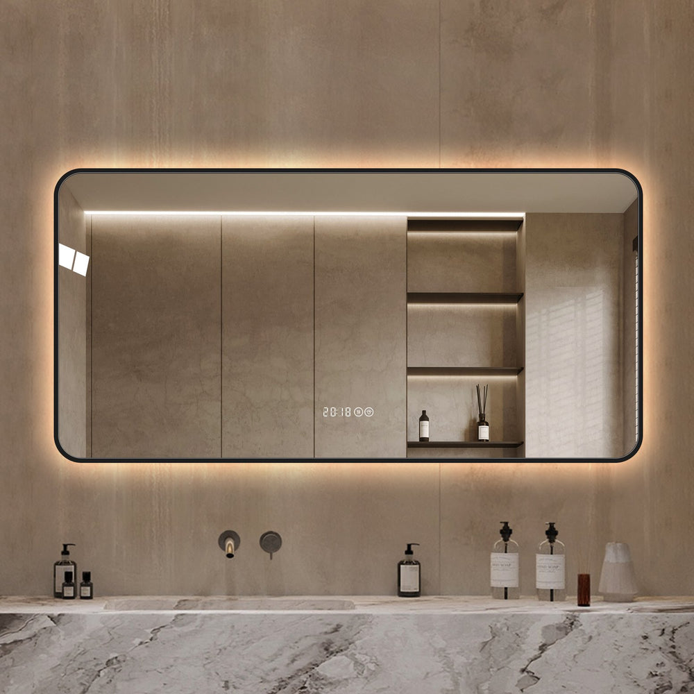 English Elm 48*24 Inch Black Frame Vanity Mirror With Tri-Color Led, Defogging, Smart Display & Safe Design W2709P380634