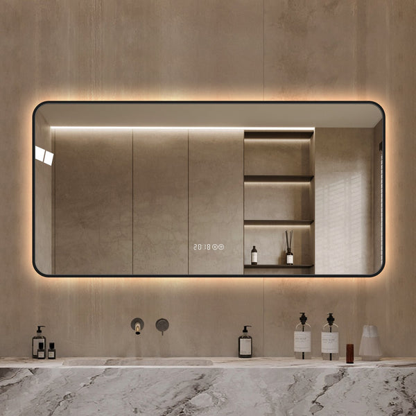 English Elm 48*24 Inch Black Frame Vanity Mirror With Tri-Color Led, Defogging, Smart Display & Safe Design W2709P380634