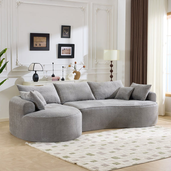 English Elm 124.5-inch Curved Chenille Sectional Sofa with Pillows Deep Seat Living Room Couch Grey W3612S00033