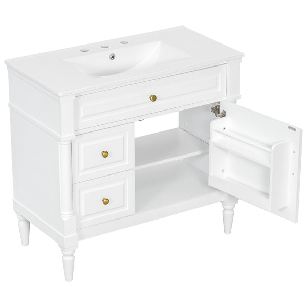 English Elm 36" Bathroom Vanity With Ceramic Sink, Durable Rubberwood Frame, Smart Storage & Modern Design N725P356064K