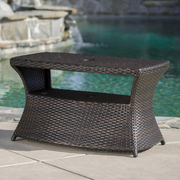 English Elm Christopher Knight Home® - BERKELEY Rattan Wicker Side Table with Iron Frame — Weather-Resistant Outdoor Accent Table, 35" Brown Multi 59109.00