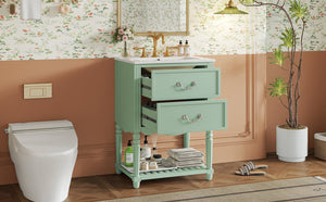 English Elm 24'' Vintage Bathroom Vanity with Ceramic Sink Soft Close Drawers Open Shelf Green N710P411237F