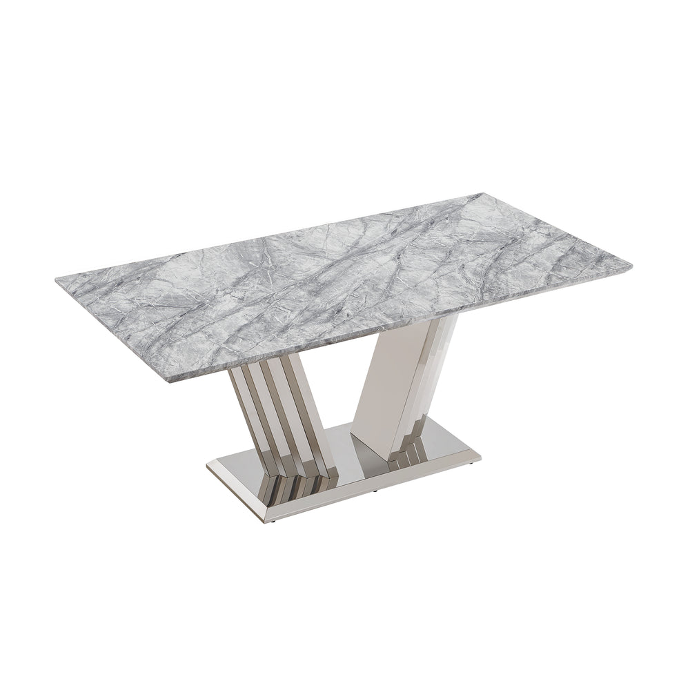 English Elm Marble Dining Table For 6-8 People, Stylish Rectangular Faux Marble Top With Chrome Base Elegance W3456S00022