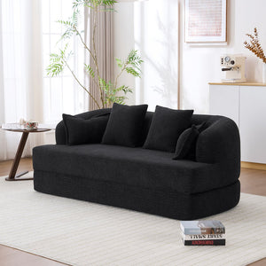 English Elm (old Sku W2231p392100) Chenille Sleeper Sofa Foldable Convertible Loveseat with Four Pillows Black W2231P466738