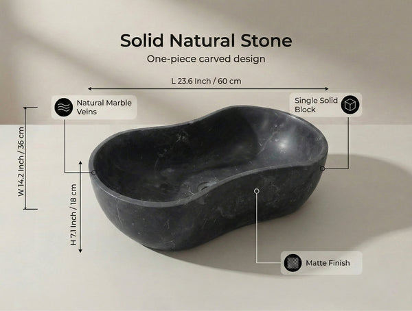 English Elm Luxury Solid Marble Vessel Sink Wavy Organic Stone Basin Matte Honed Vanity Bowl W1696P408021