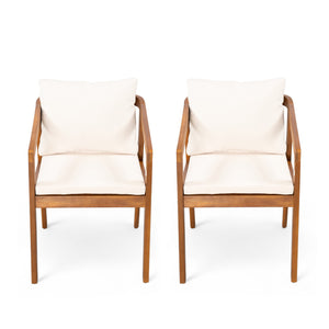 English Elm Christopher Knight Home® - Acacia Solid Acacia Wood Outdoor Dining Chairs Set of 2 with Beige Weather-Resistant Cushions, Natural Finish N776P286347B