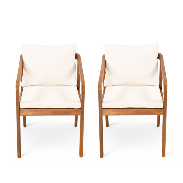 English Elm Christopher Knight Home® - Acacia Solid Acacia Wood Outdoor Dining Chairs Set of 2 with Beige Weather-Resistant Cushions, Natural Finish N776P286347B