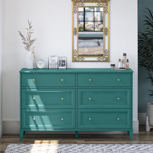 English Elm Monticello Six Drawer Wide Dresser with Brass Hardware and Tapered Legs Bedroom B2733S00013