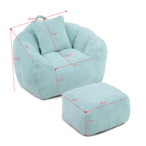 English Elm Giant Foam-Filled Bean Bag Chair with Footstool, Shell-Shaped Faux Fur Sofa for Gaming Reading уют Light Blue W2677P306795