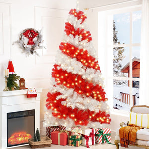 English Elm 6ft Candy Cane Christmas Tree with 300 Warm White LEDs, 904 Bendable Branches, Easy Assemble Joyfully Festive Decor N710P181789J