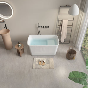 English Elm 49'' Acrylic Freestanding Soaking Tub with Sit-in Seat Japanese Square Design Glossy W1920P412329