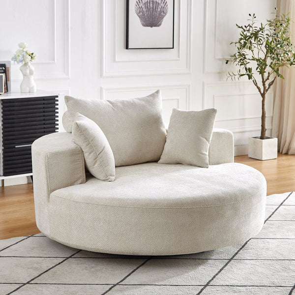 English Elm 55''L Chenille Foam Single Swivel Chair with Plush Backrest Pillow, 360° Smooth Recline for Living Room Lounge Comfort Beige W834S00353