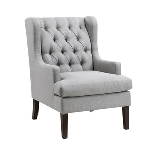 English Elm 1Pc Accent Chair - Elegant Button-Tufted Gray Fabric Upholstery With Plush Foam Cushion For Comfort B011P287709