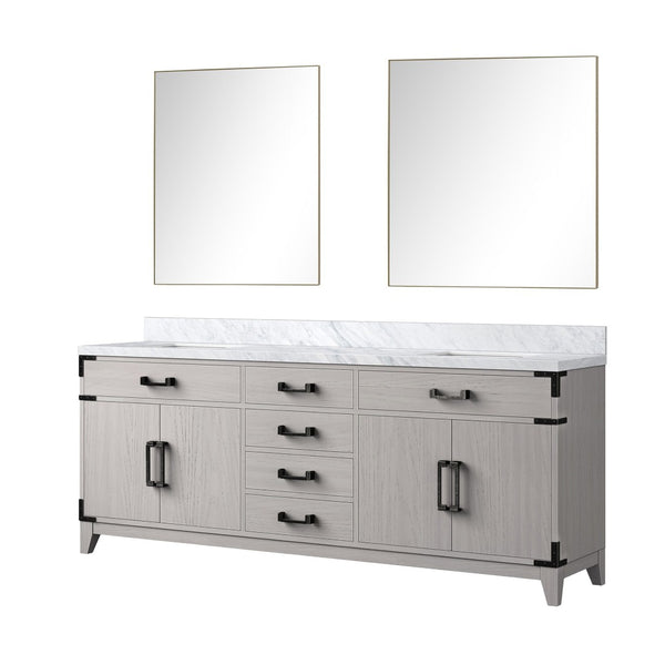 English Elm White Oak Double Bath Vanity With Carrara Marble Top & Mirrors - Stylish Storage For Modern Bathrooms B2731S01616-GIGA