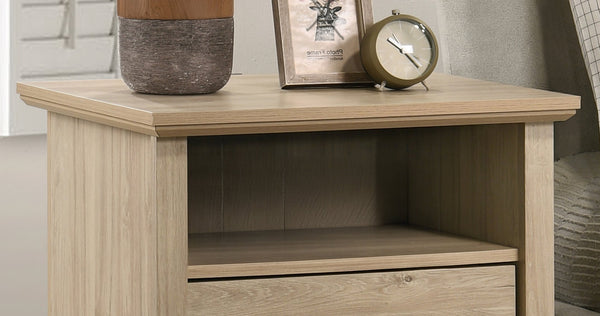 English Elm Elettra Two Drawer Nightstand with Usb Charging Oak Finish Sleek Bedroom Storage Light Oak B2749P413342