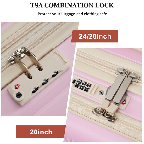 English Elm Luggage 5 Piece Hardside Abs Set with Front Access Carry on and Tsa Spinner Wheels Light Pink N732P391579U