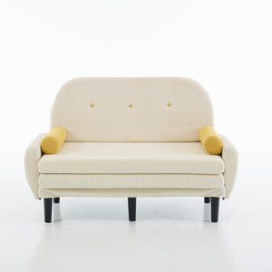 English Elm Ivory Corduroy Loveseat Daybed Recliner with USB Armrest, Metal Frame, Foam Cushions & Pillows W570P333061