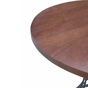 English Elm Oak 42" Round Dining Table with Oak Veneer Top, Matte Black Iron Pedestal, Rustic-Modern Compact Charm N842P319125D